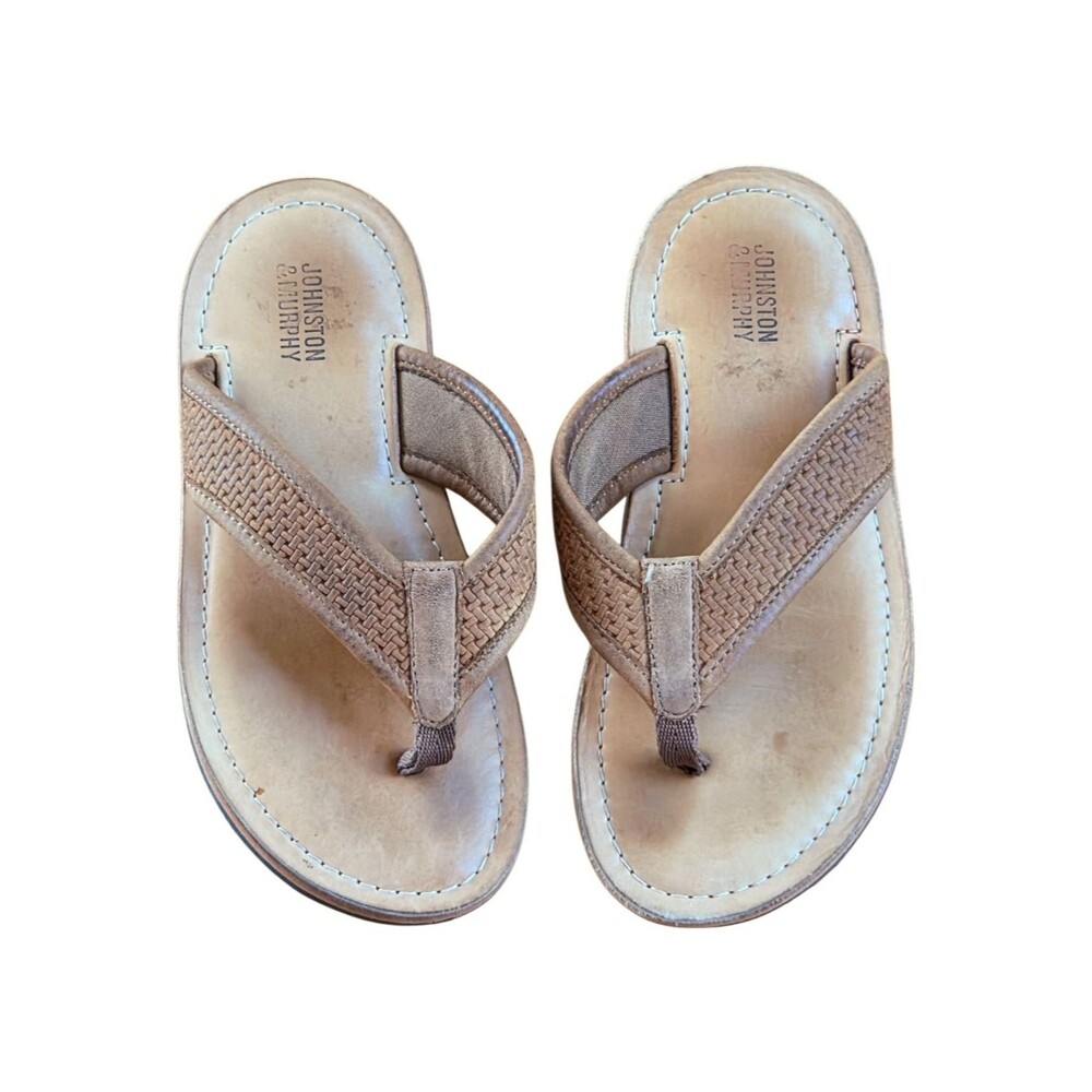 Boys Johnston & Murphy Leather Thong Norris Sandals Flip Flops size 13M Brown